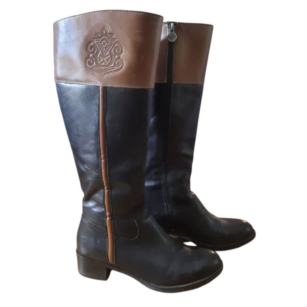 Franco Sarto Womens Two Tone Zip Sides Leather Upper Riding Boots Size 8M